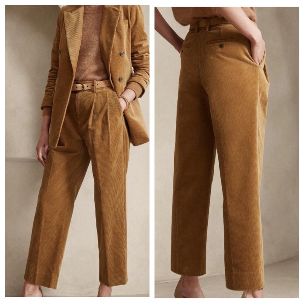 NEW Banana Republic Rivoli Pleated Corduroy Pant in Vicuña Brown - Size 16